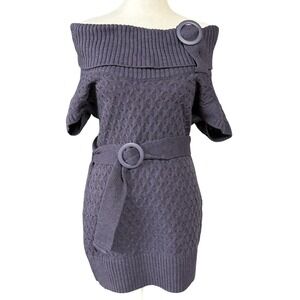 Mary Firenze Sweater Dress Womens M Purple Belted Cowl Neck Knit Italy Wool Blen